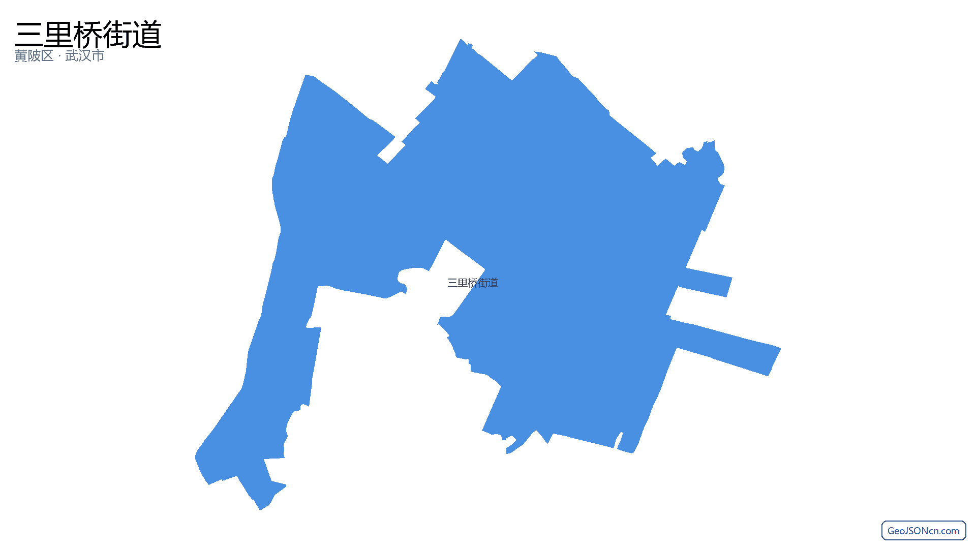三里桥街道行政区划边界地图(黄陂区·武汉市),提供GeoJSON、SHP矢量边界数据下载及高清地图大图(PNG/JPG) - GeoJSONcn.com