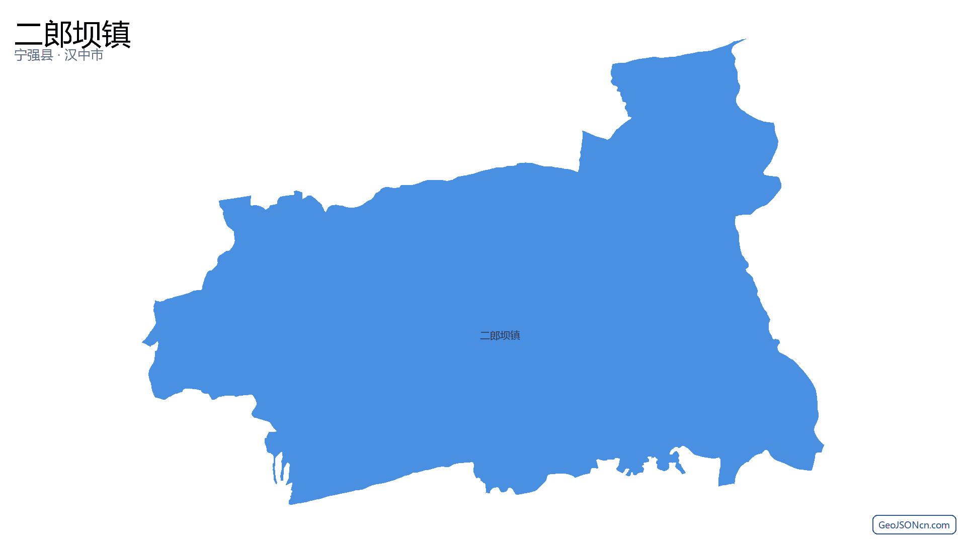 二郎坝镇行政区划边界地图(宁强县·汉中市),提供GeoJSON、SHP矢量边界数据下载及高清地图大图(PNG/JPG) - GeoJSONcn.com