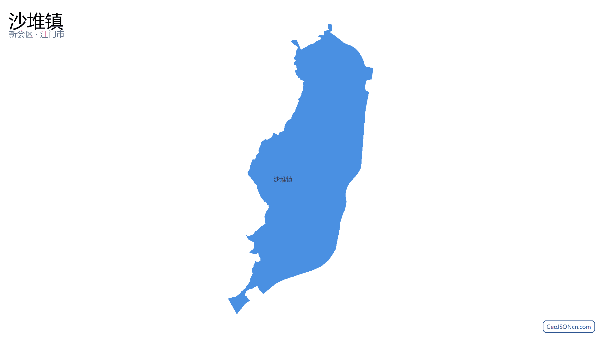 沙堆镇行政区划边界地图(新会区·江门市),提供GeoJSON、SHP矢量边界数据下载及高清地图大图(PNG/JPG) - GeoJSONcn.com