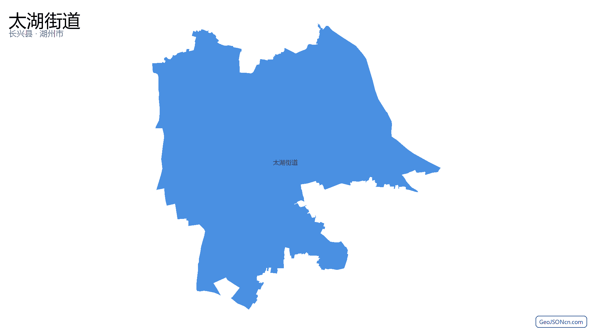 太湖街道行政区划边界地图(长兴县·湖州市),提供GeoJSON、SHP矢量边界数据下载及高清地图大图(PNG/JPG) - GeoJSONcn.com