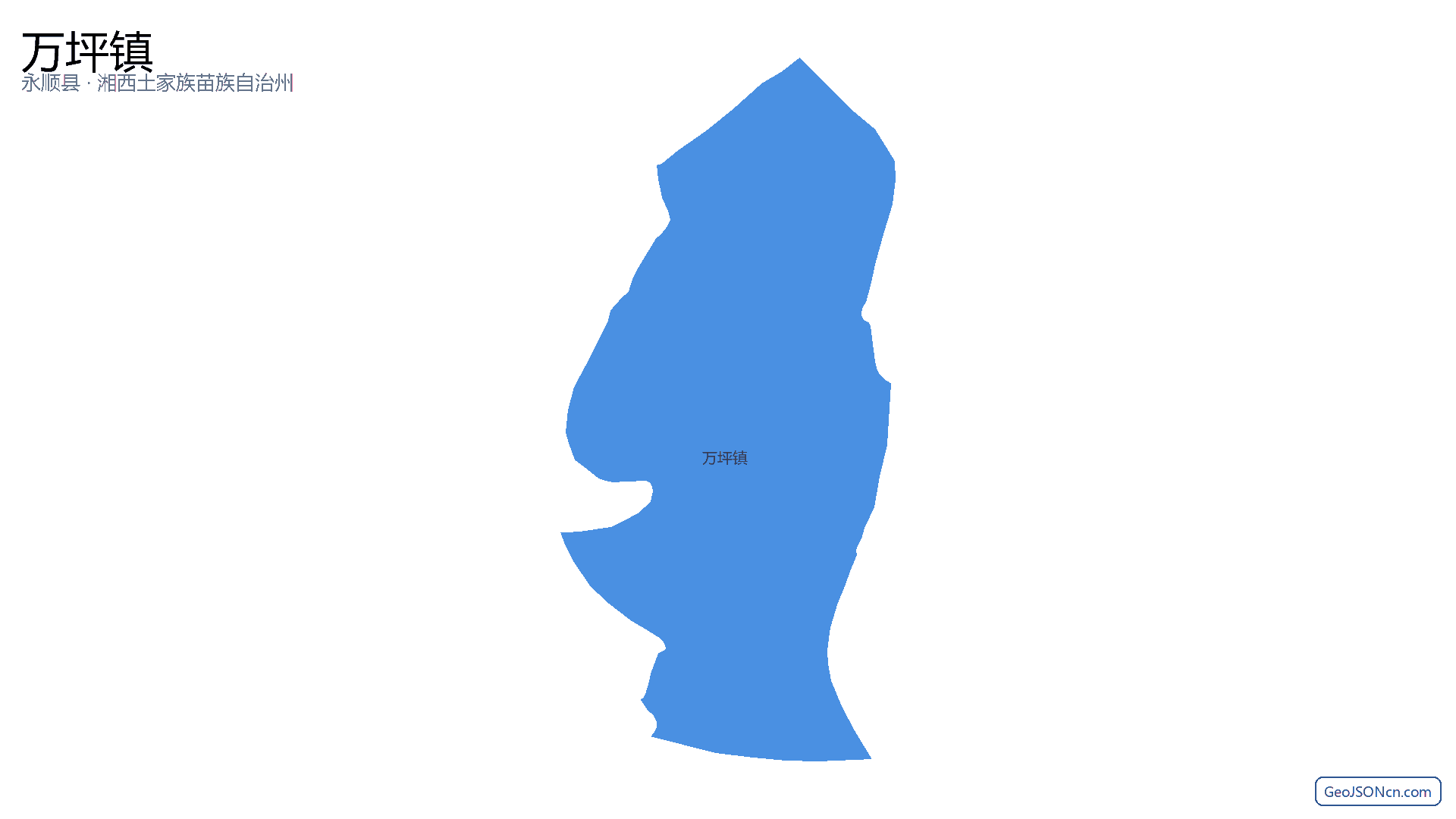 万坪镇行政区划边界地图(永顺县·湘西土家族苗族自治州),提供GeoJSON、SHP矢量边界数据下载及高清地图大图(PNG/JPG) - GeoJSONcn.com