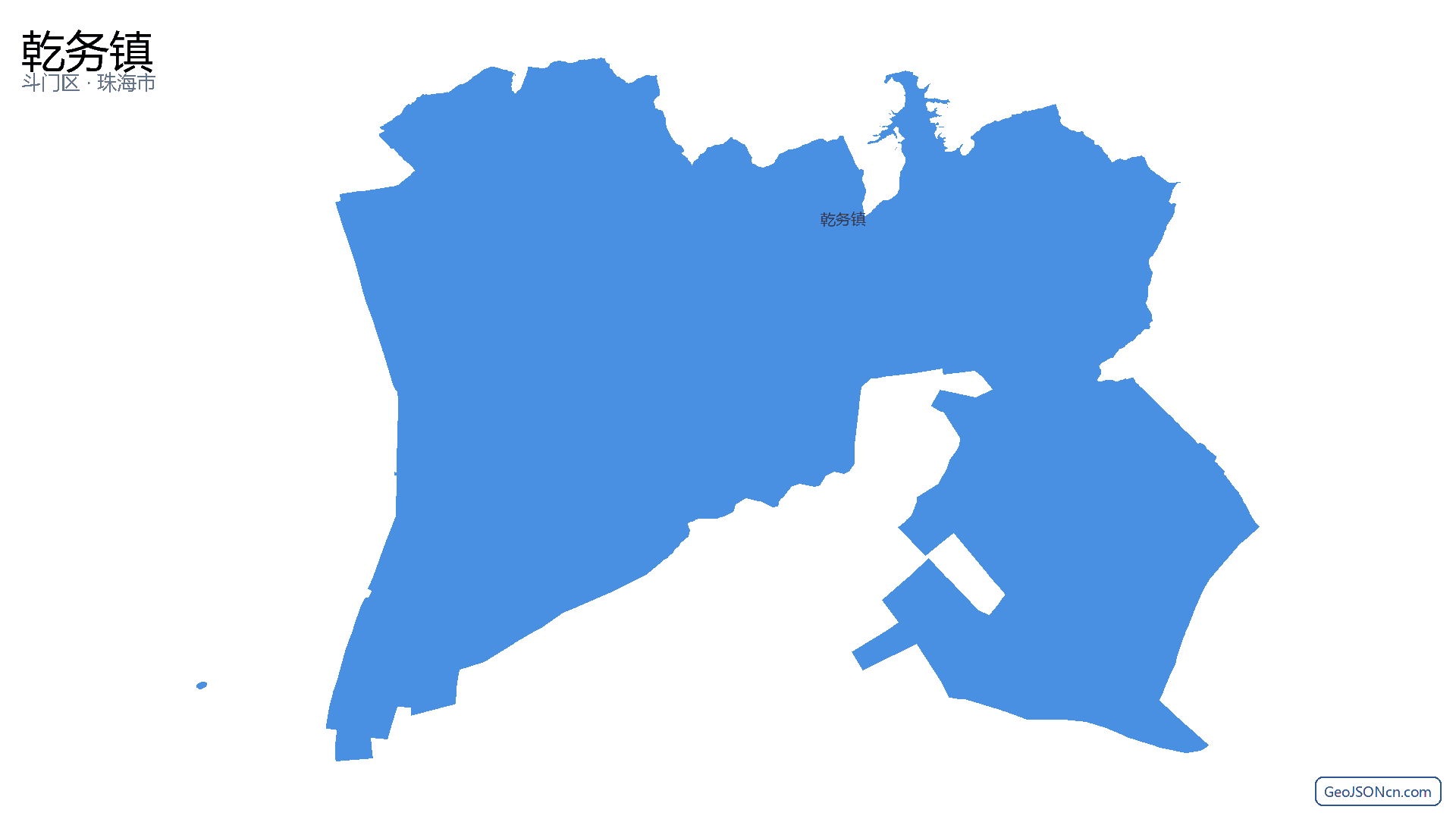 乾务镇行政区划边界地图(斗门区·珠海市),提供GeoJSON、SHP矢量边界数据下载及高清地图大图(PNG/JPG) - GeoJSONcn.com