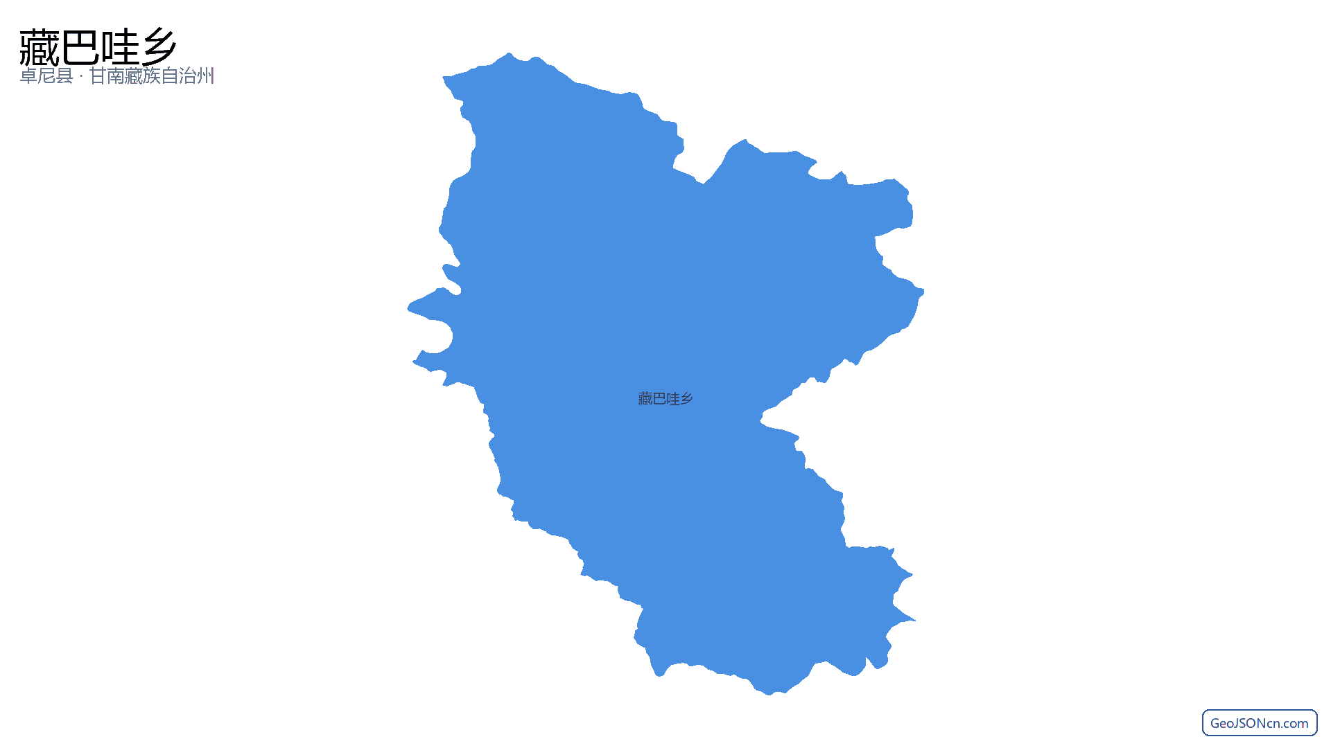 藏巴哇乡行政区划边界地图(卓尼县·甘南藏族自治州),提供GeoJSON、SHP矢量边界数据下载及高清地图大图(PNG/JPG) - GeoJSONcn.com