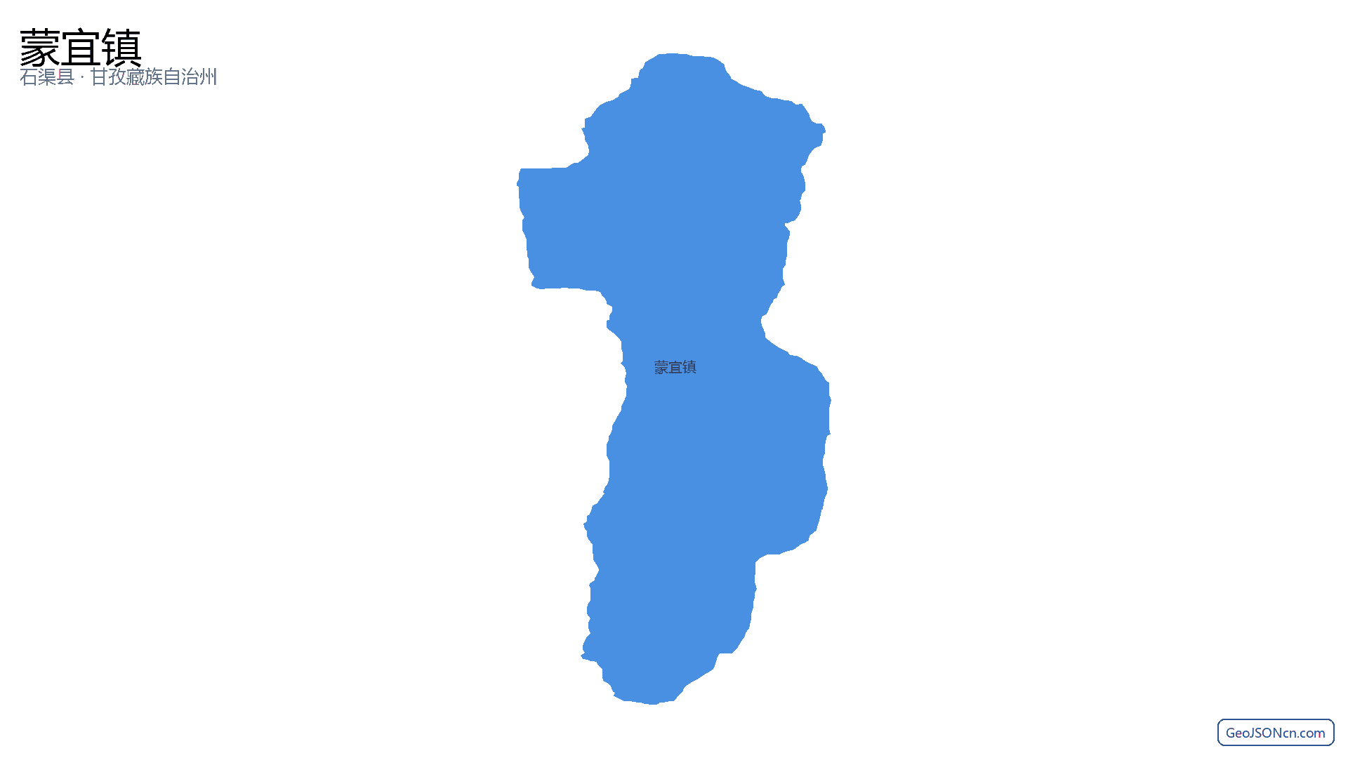 蒙宜镇行政区划边界地图(石渠县·甘孜藏族自治州),提供GeoJSON、SHP矢量边界数据下载及高清地图大图(PNG/JPG) - GeoJSONcn.com