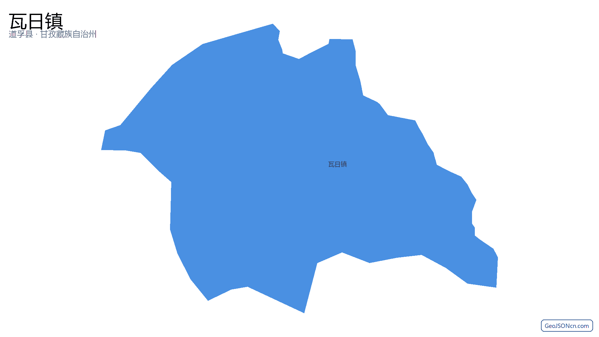 瓦日镇行政区划边界地图（道孚县·甘孜藏族自治州）,提供GeoJSON、SHP矢量边界数据下载及高清地图大图(PNG/JPG) - GeoJSONcn.com