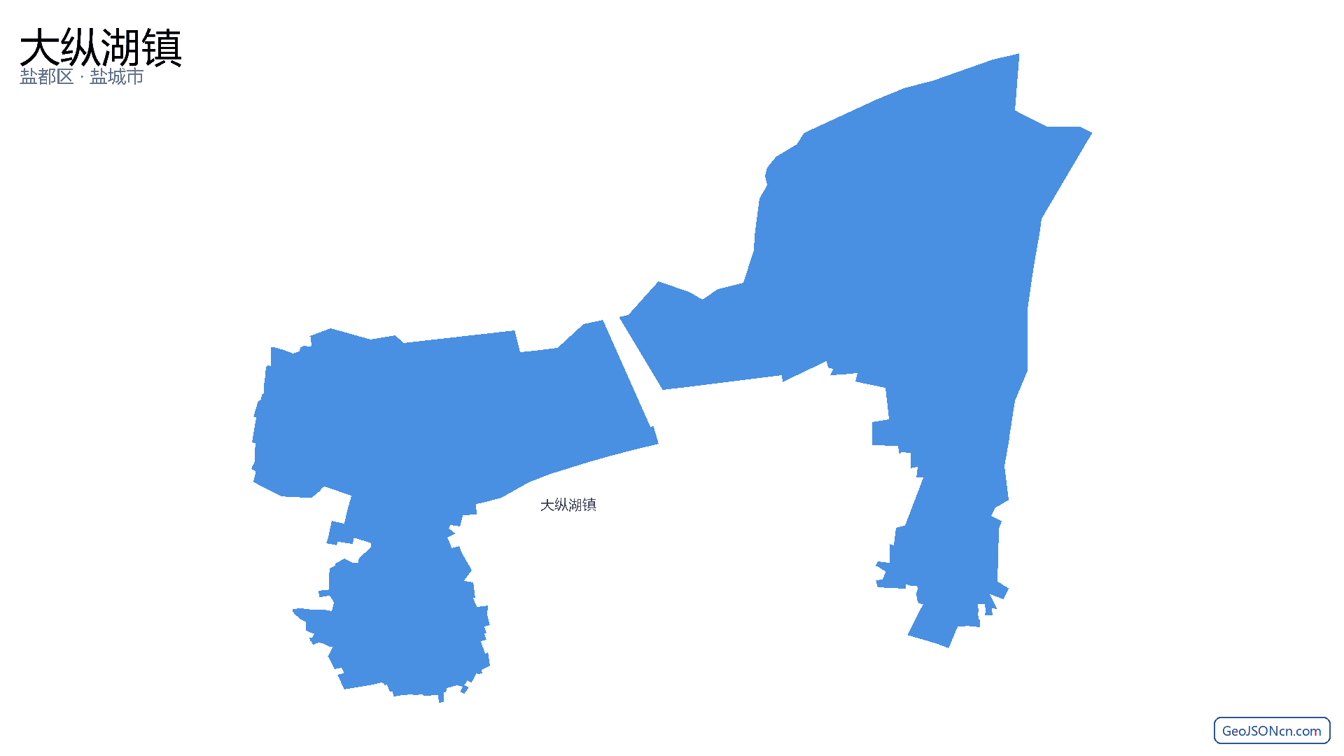 大纵湖镇行政区划边界地图(盐都区·盐城市),提供GeoJSON、SHP矢量边界数据下载及高清地图大图(PNG/JPG) - GeoJSONcn.com
