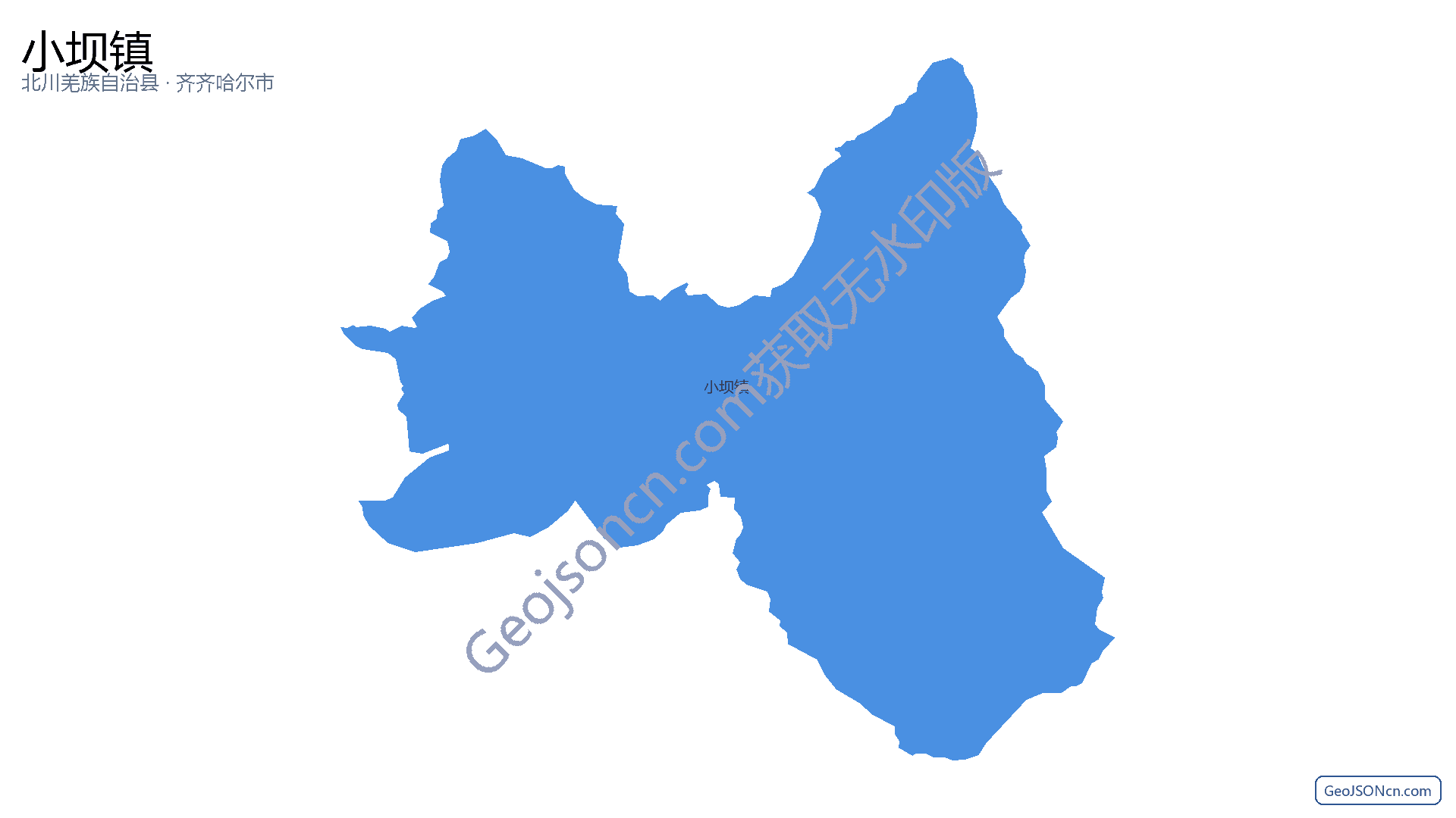小坝镇行政区划边界地图（北川羌族自治县·绵阳市）,提供GeoJSON、SHP矢量边界数据下载及高清地图大图(PNG/JPG) - GeoJSONcn.com