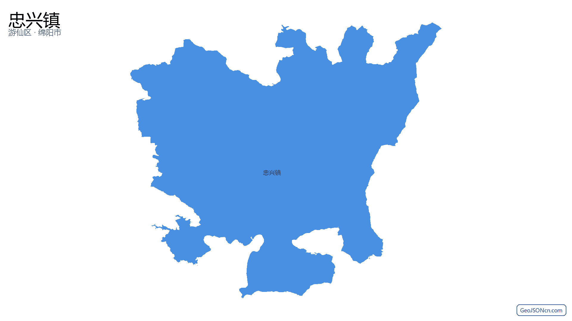 忠兴镇行政区划边界地图(游仙区·绵阳市),提供GeoJSON、SHP矢量边界数据下载及高清地图大图(PNG/JPG) - GeoJSONcn.com