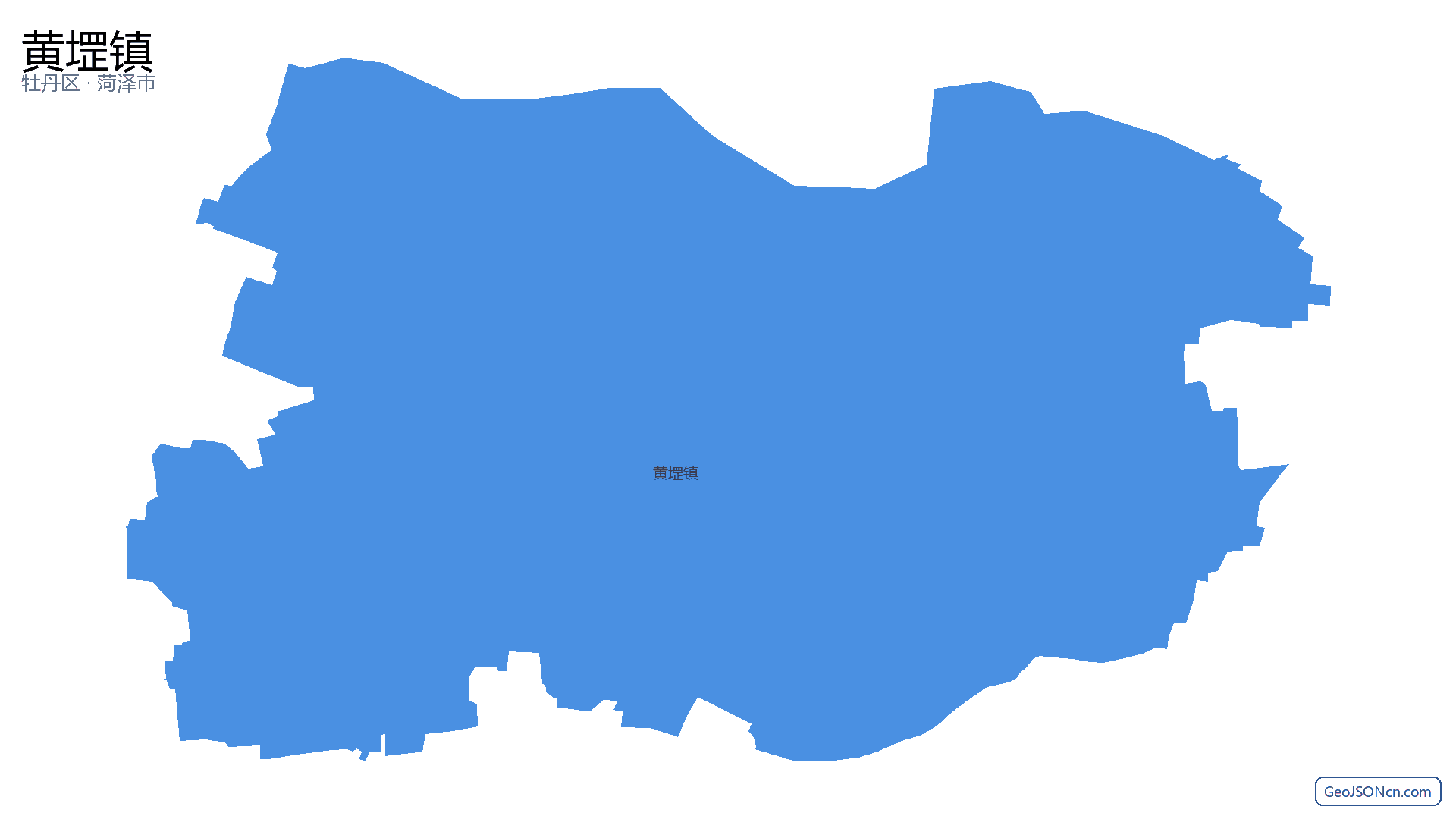 黄堽镇行政区划边界地图(牡丹区·菏泽市),提供GeoJSON、SHP矢量边界数据下载及高清地图大图(PNG/JPG) - GeoJSONcn.com