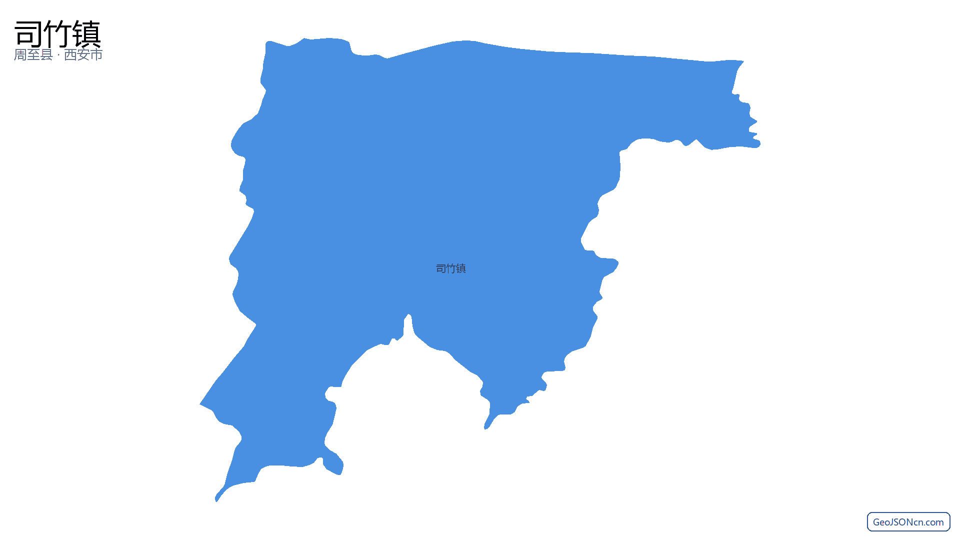司竹镇行政区划边界地图(周至县·西安市),提供GeoJSON、SHP矢量边界数据下载及高清地图大图(PNG/JPG) - GeoJSONcn.com