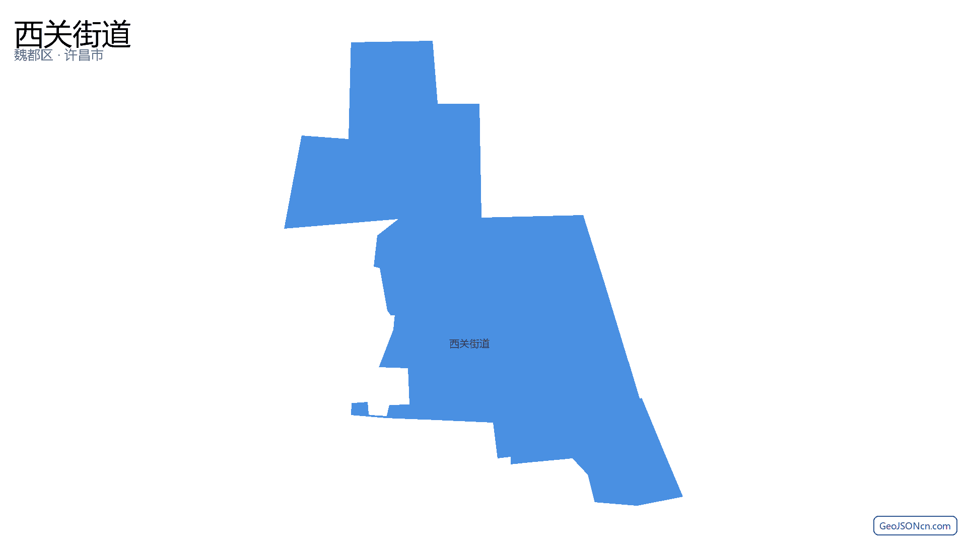 西关街道行政区划边界地图（魏都区·许昌市）,提供GeoJSON、SHP矢量边界数据下载及高清地图大图(PNG/JPG) - GeoJSONcn.com