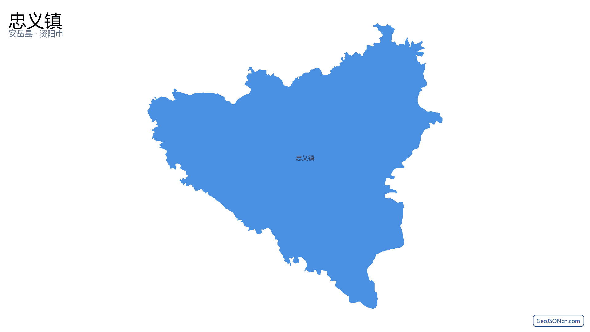 忠义镇行政区划边界地图（安岳县·资阳市）,提供GeoJSON、SHP矢量边界数据下载及高清地图大图(PNG/JPG) - GeoJSONcn.com