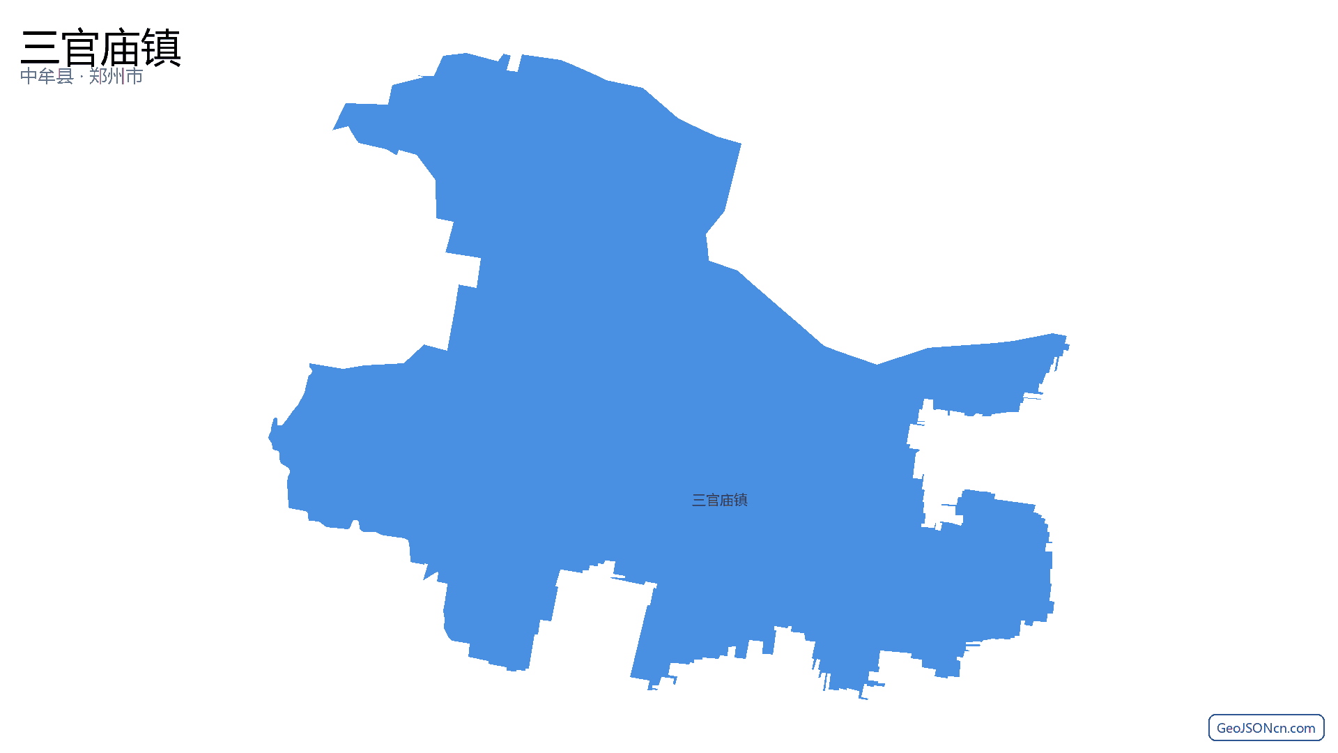 三官庙镇行政区划边界地图(中牟县·郑州市),提供GeoJSON、SHP矢量边界数据下载及高清地图大图(PNG/JPG) - GeoJSONcn.com