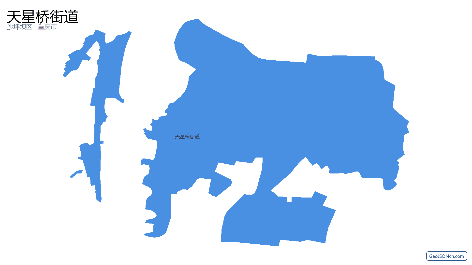 天星桥街道行政区划边界地图(沙坪坝区·重庆市),提供GeoJSON、SHP矢量边界数据下载及高清地图大图(PNG/JPG) - GeoJSONcn.com