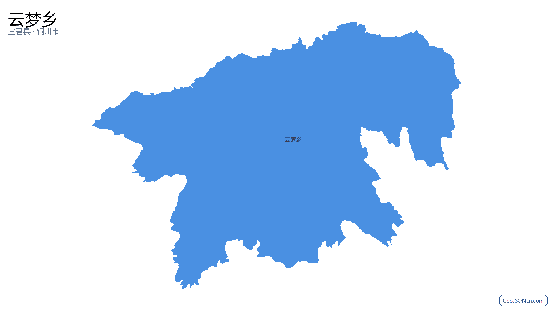 云梦乡行政区划边界地图(宜君县·铜川市),提供GeoJSON、SHP矢量边界数据下载及高清地图大图(PNG/JPG) - GeoJSONcn.com