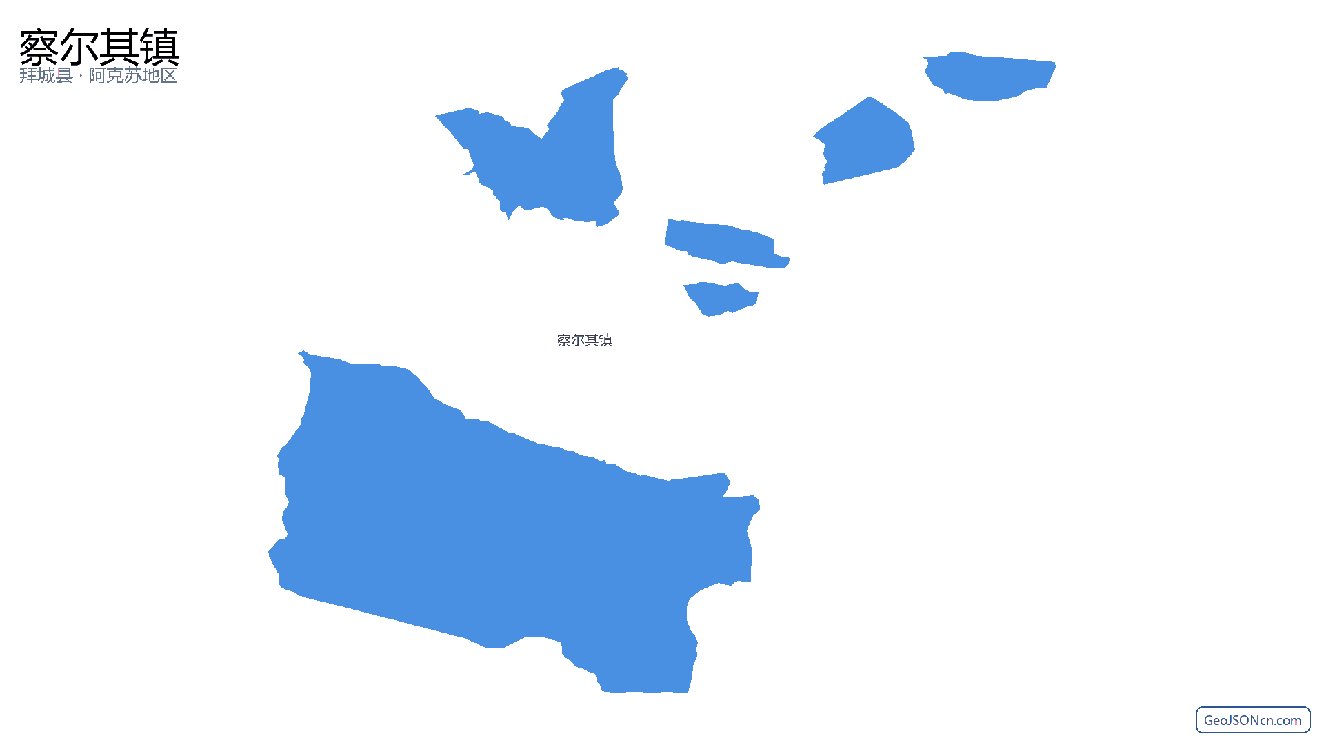 察尔其镇行政区划边界地图(拜城县·阿克苏地区),提供GeoJSON、SHP矢量边界数据下载及高清地图大图(PNG/JPG) - GeoJSONcn.com