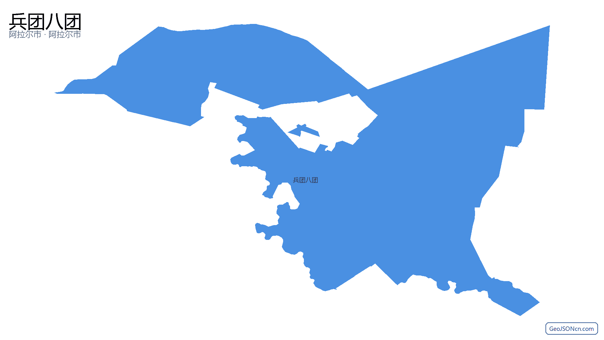 兵团八团行政区划边界地图(阿拉尔市·阿拉尔市),提供GeoJSON、SHP矢量边界数据下载及高清地图大图(PNG/JPG) - GeoJSONcn.com