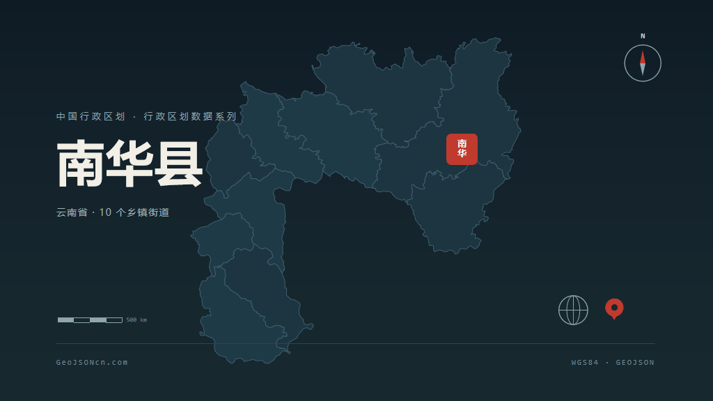 楚雄彝族自治州南华县矢量行政区划地图
