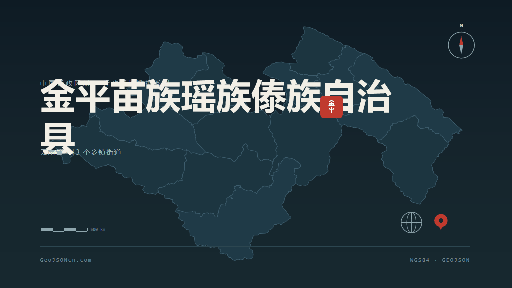 红河哈尼族彝族自治州金平苗族瑶族傣族自治县矢量行政区划地图